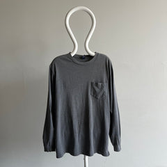 1990s Land's End USA Made Super Stained Gray Long Sleeve T-Shirt