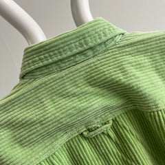 Chemise de style flanelle vert lime en velours côtelé Bill Blass des années 1990 - WOWZA