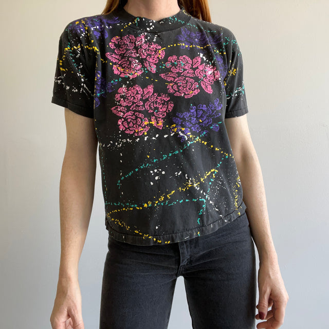 T-shirt fleur de peinture éponge des années 1980