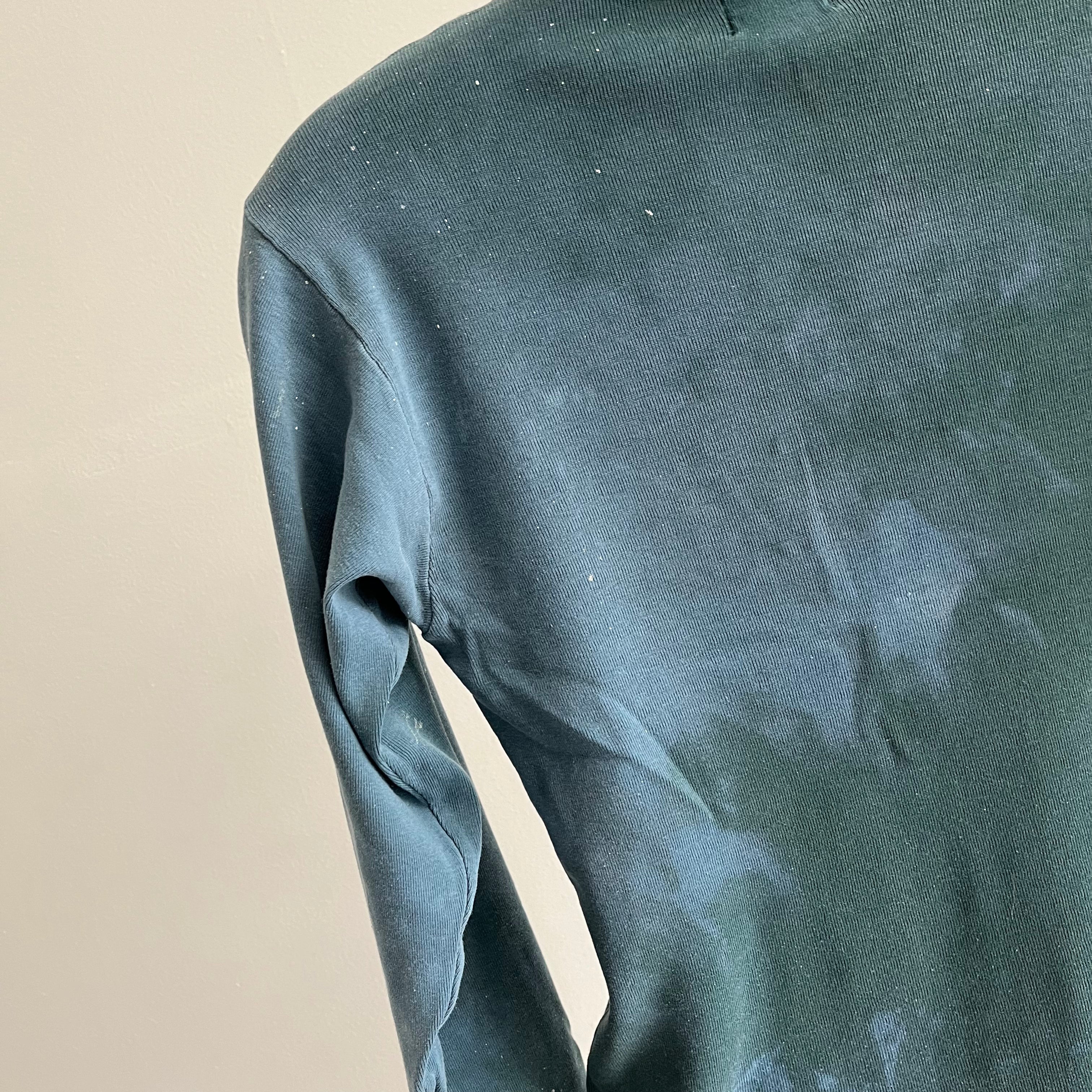 1970s SUPER Paint Stained Smaller Forest Green Cotton Turtleneck