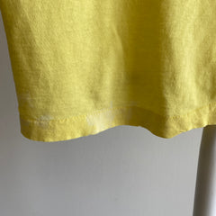 1980s Thrashed Bleach Stained, But Clean, Pale Yellow Blank Pocket T-Shirt