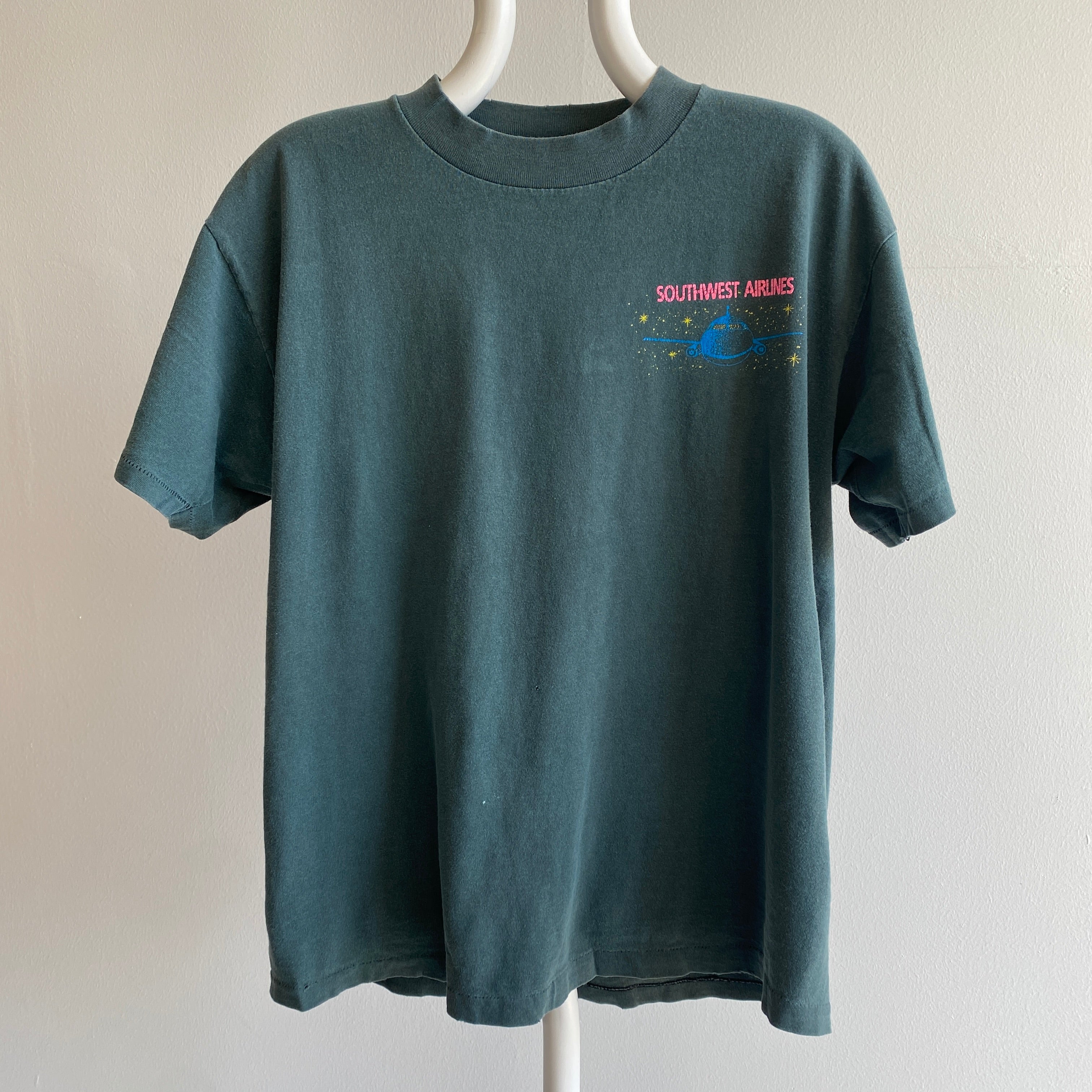 1990s Southwest Airlines Perfectly Beat Up Gray/Blue T-Shirt - Personal Collection