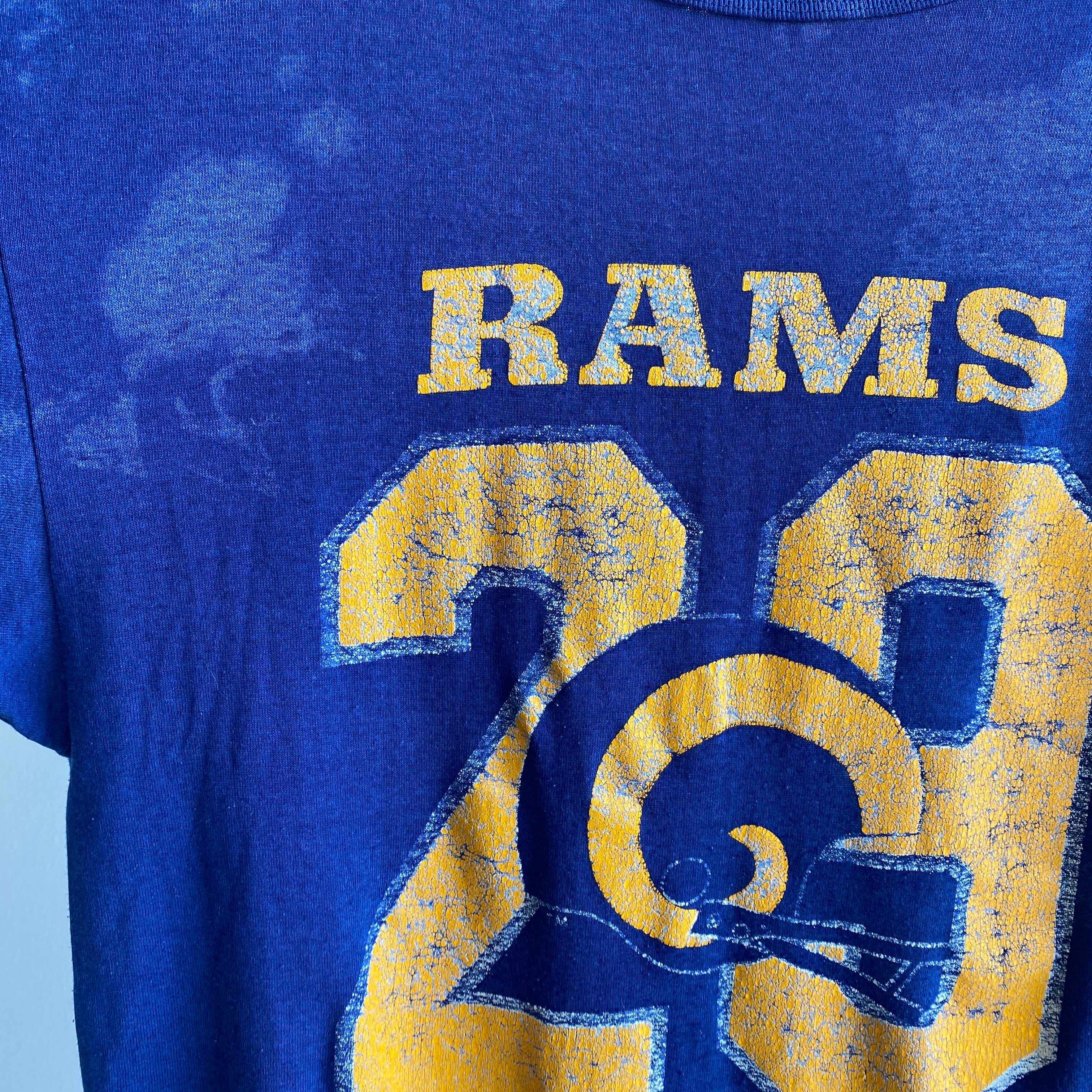 1980s Eric Dickerson No 29 Retired Number Los Angeles Rams by Champion Super Thin Football T-Shirt