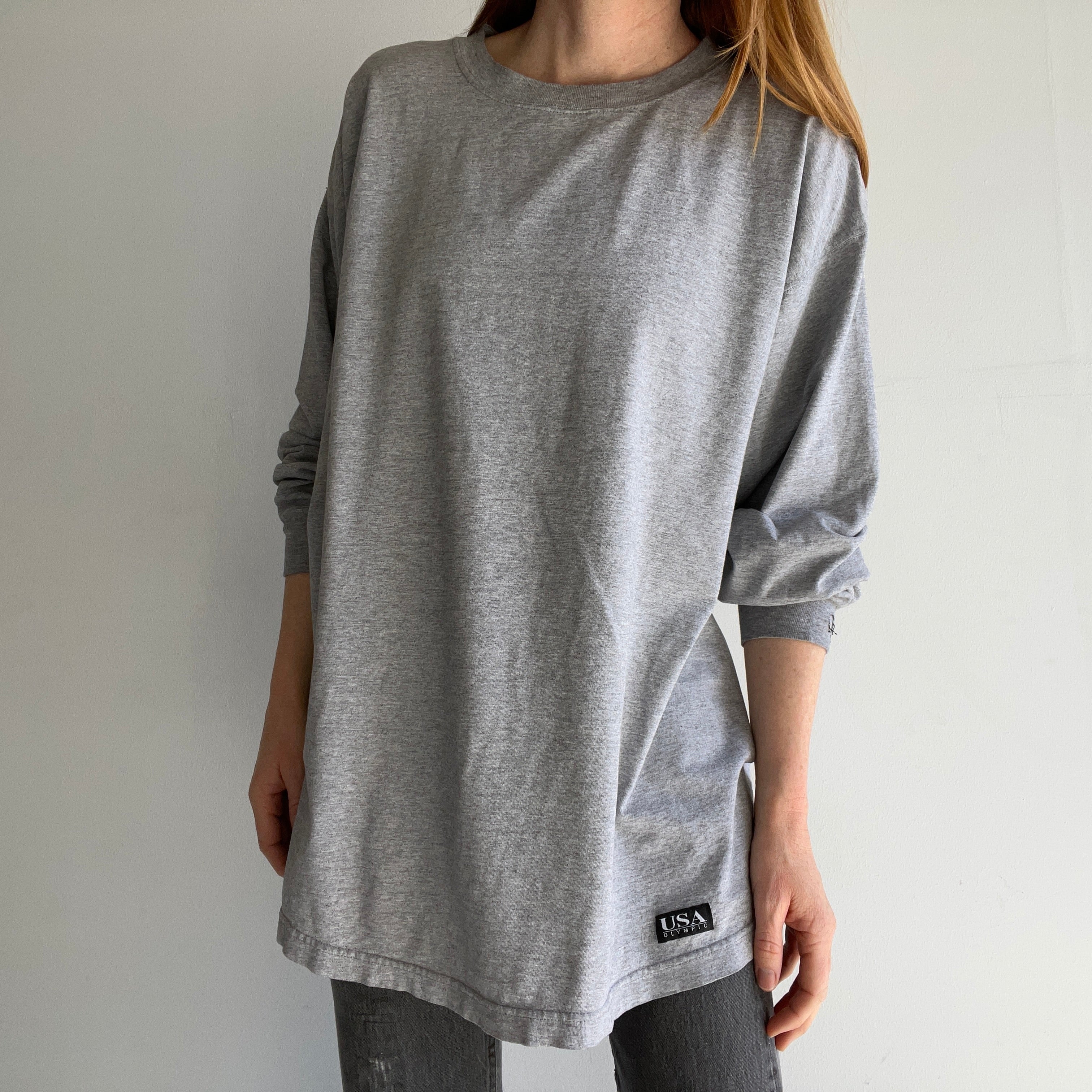 1990s Olympic Oversized Gray Long Sleeve T-Shirt