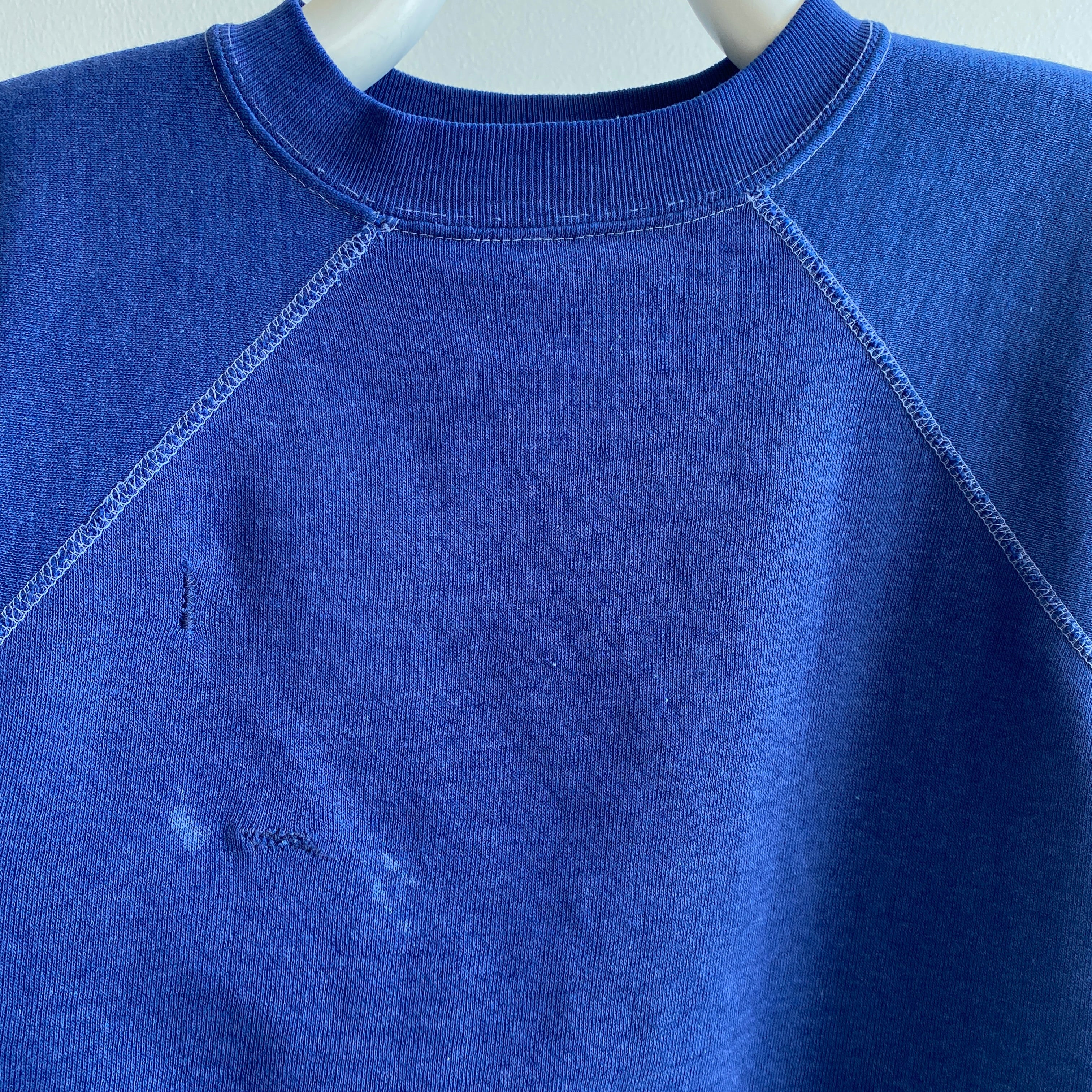 1970s Mended and Worn In The Best Way Blank Navy Warm Up with Contrast Stitching