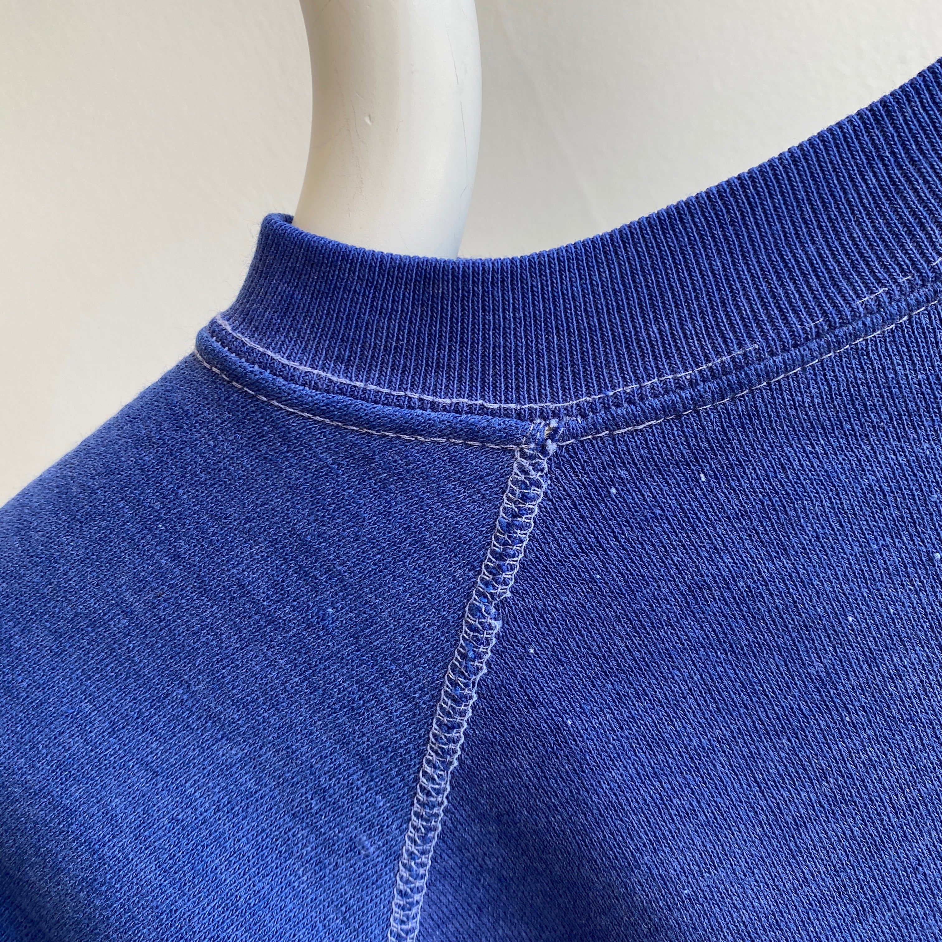 1970s Mended and Worn In The Best Way Blank Navy Warm Up with Contrast Stitching