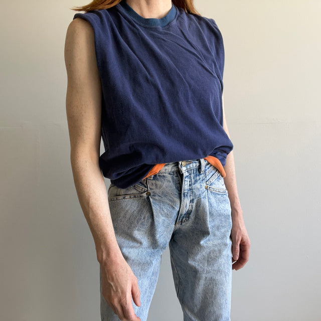 1970s Reversible Navy and Orange Super Soft Muscle Tank