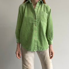 1990s Bill Blass Wide Whale Corduroy Lime Green Flannel Style Shirt - WOWZA