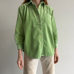 1990s Bill Blass Wide Whale Corduroy Lime Green Flannel Style Shirt - WOWZA