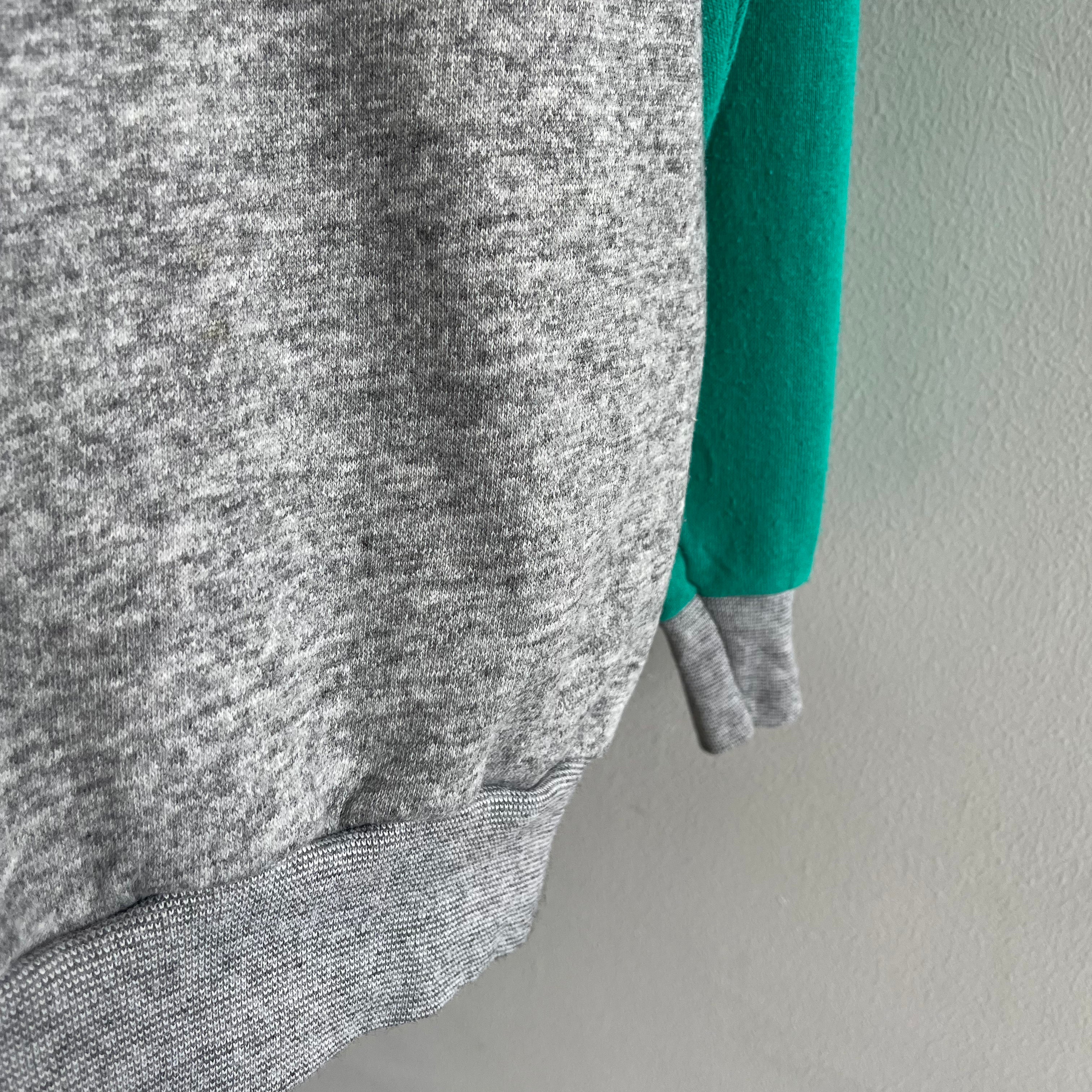 1980s Color Block Mock Neck Soft and Cozy Sweatshirt