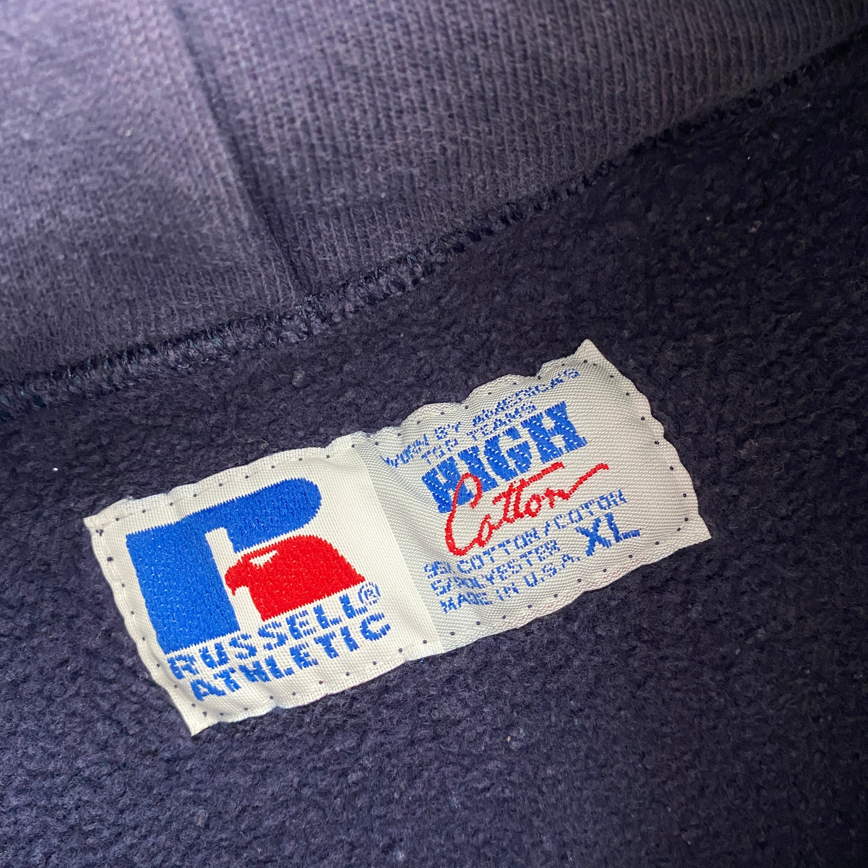 Sweat à capuche Henley bleu marine de la marque RUSSell des années 1990