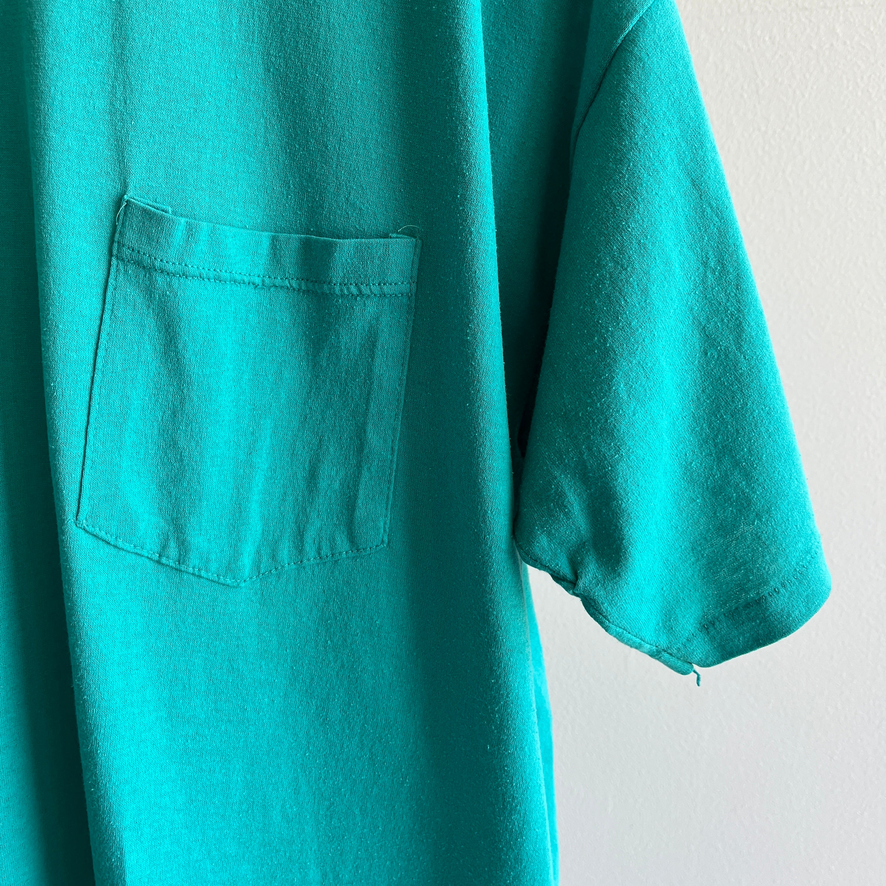 1980s Oversized Blank Teal Pocket T-Shirt (the brand!)