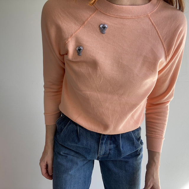 1980s Peach Raglan with Appliqué Mice on Front and Back