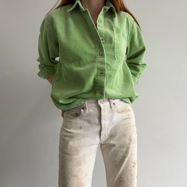 1990s Bill Blass Wide Whale Corduroy Lime Green Flannel Style Shirt - WOWZA