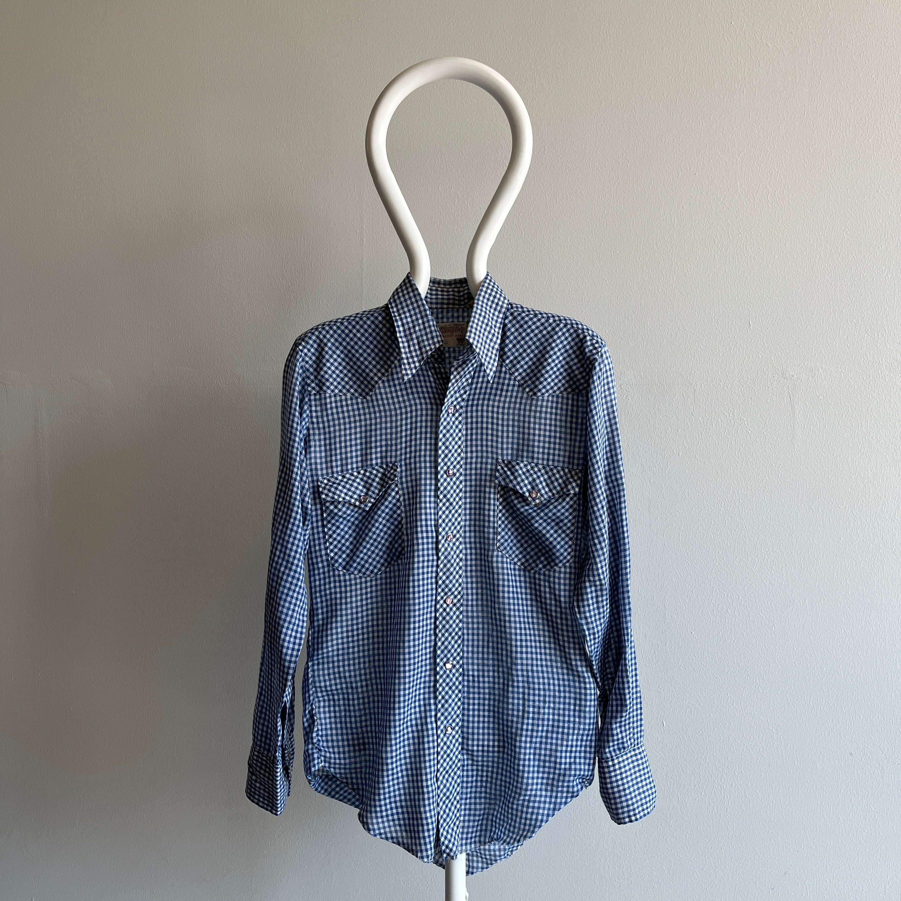 1970s Wrangler Lightweight Checkered Cowboy Snap Front Shirt