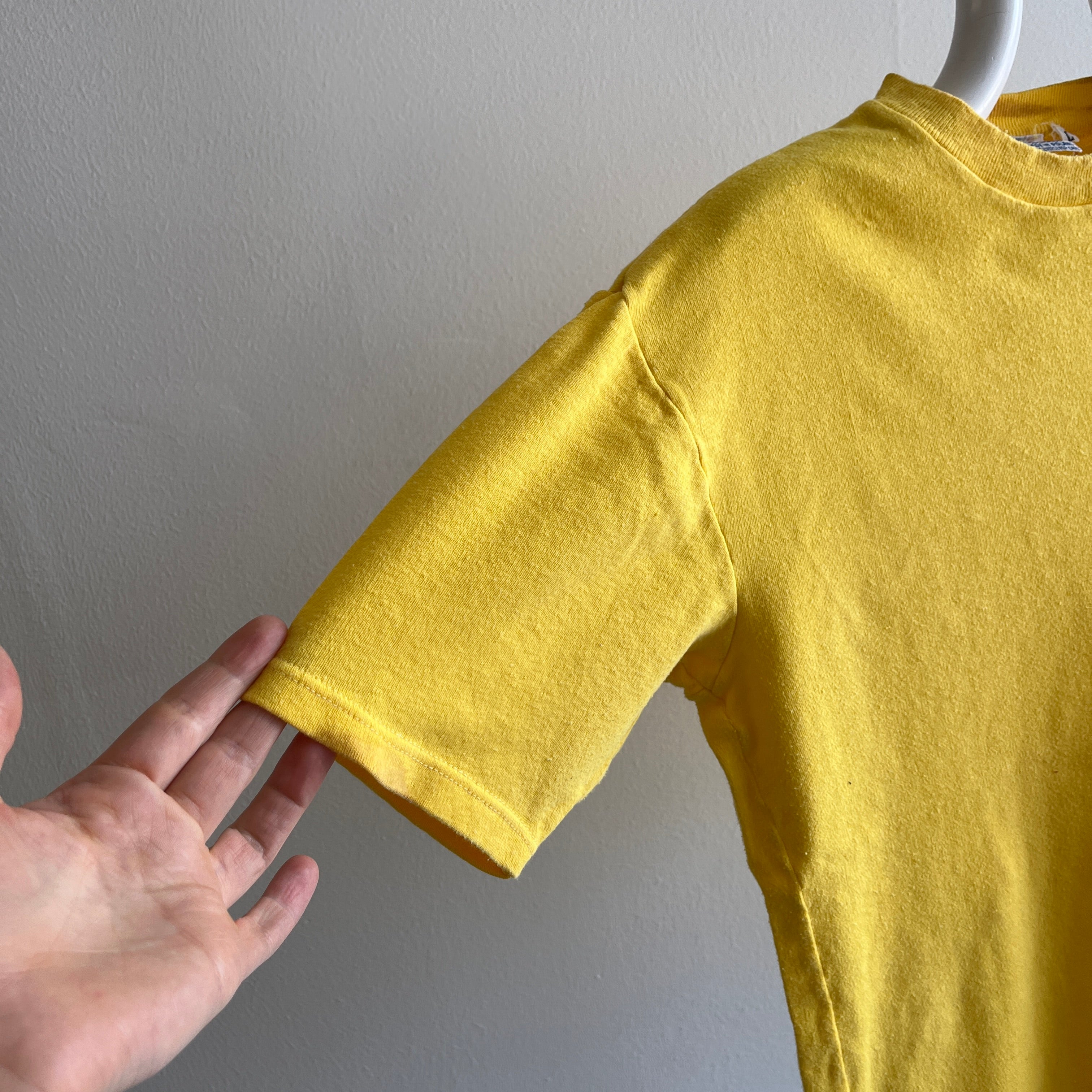 1980s Blank Knit Cotton Yellow Pocket T-Shirt