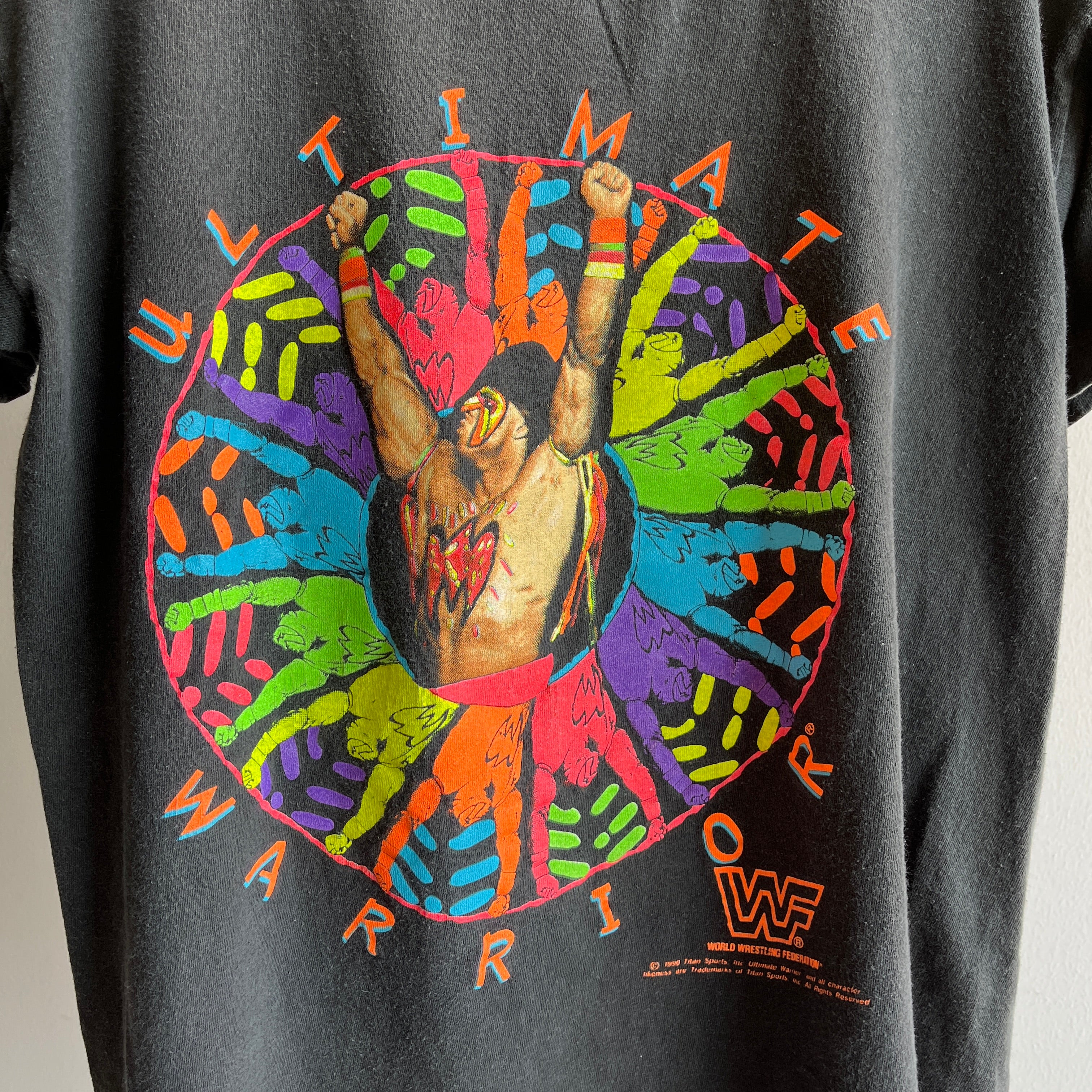 1990 WWF Ultimate Warrior Neon T-Shirt - !!!