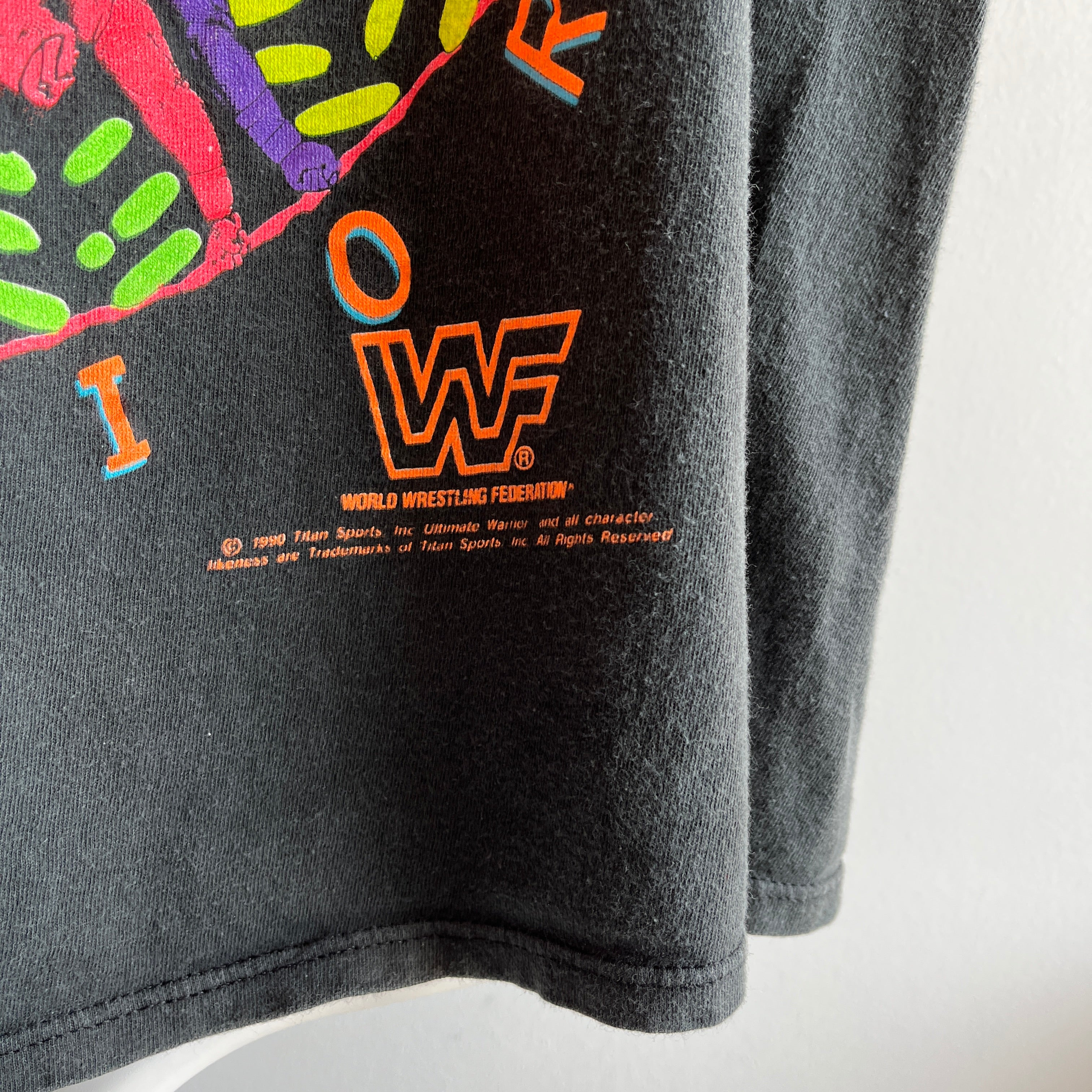 1990 WWF Ultimate Warrior Neon T-Shirt - !!!