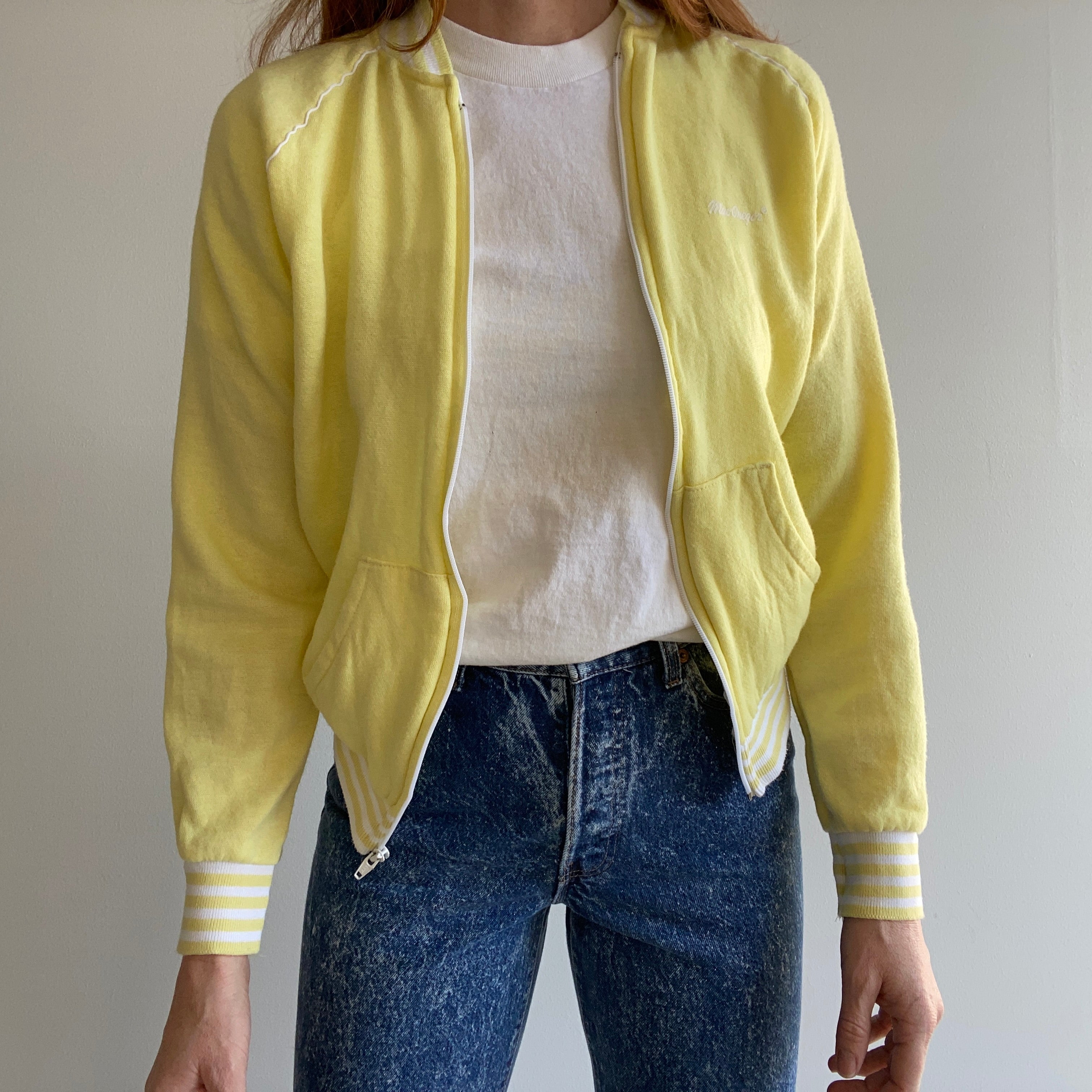 1980s Super Soft Pale Yellow Mac Gregor Zip Up Sweatshirt