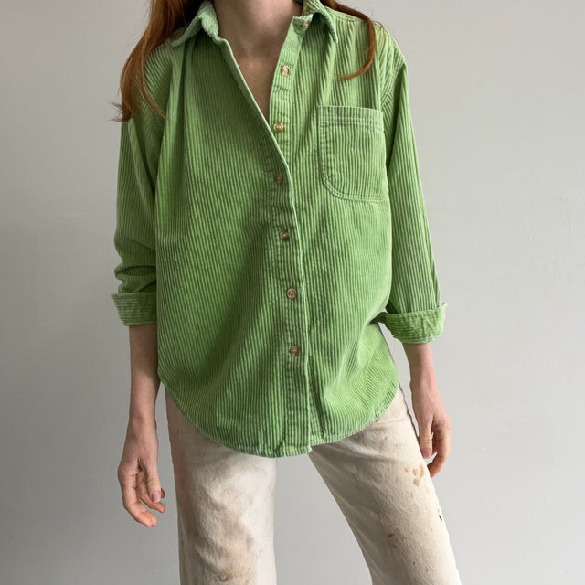 1990s Bill Blass Wide Whale Corduroy Lime Green Flannel Style Shirt - WOWZA