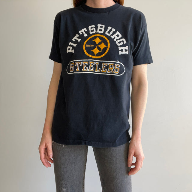 T-shirt Champion Blue Bar Steelers des années 1970 (appel aux collectionneurs !)