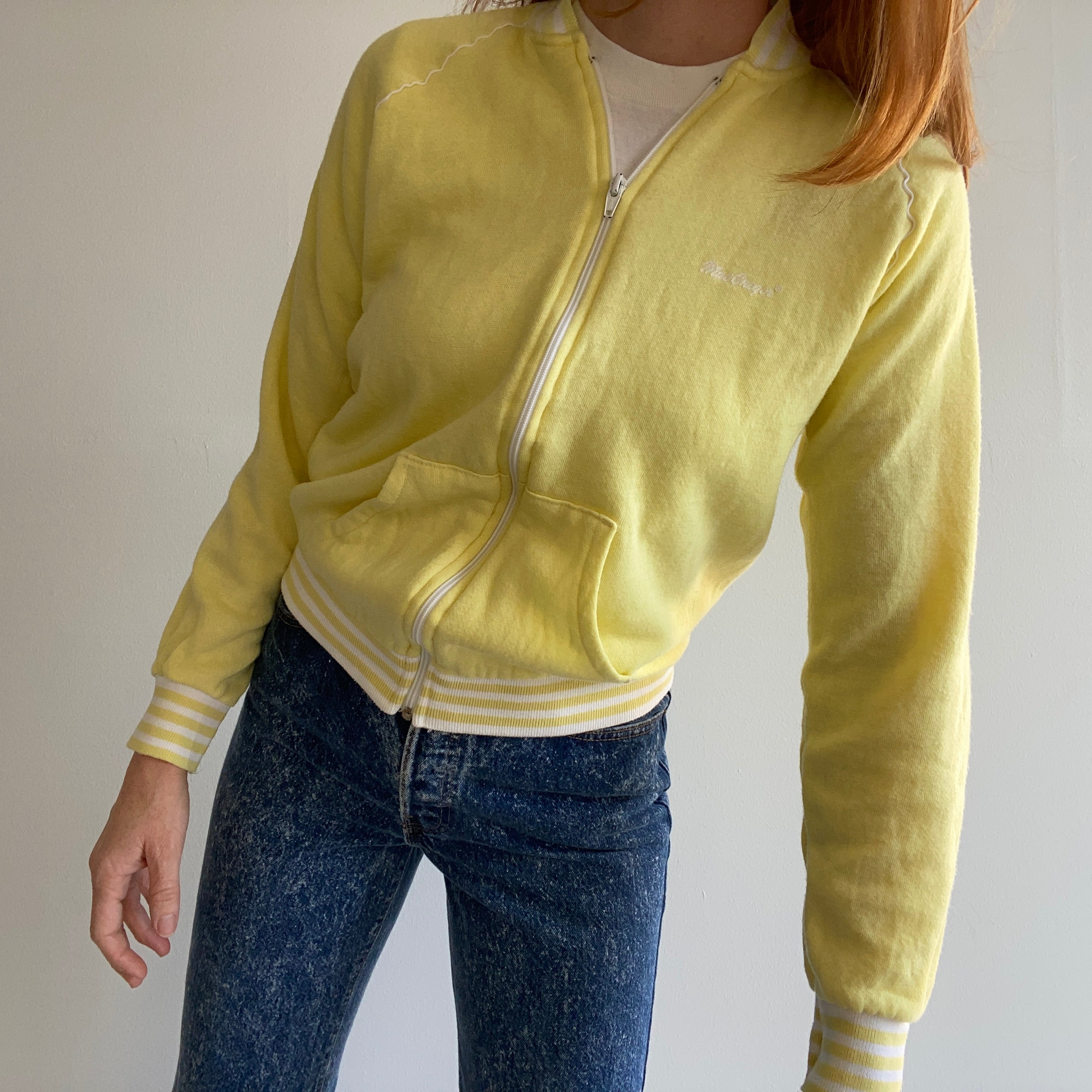 1980s Super Soft Pale Yellow Mac Gregor Zip Up Sweatshirt