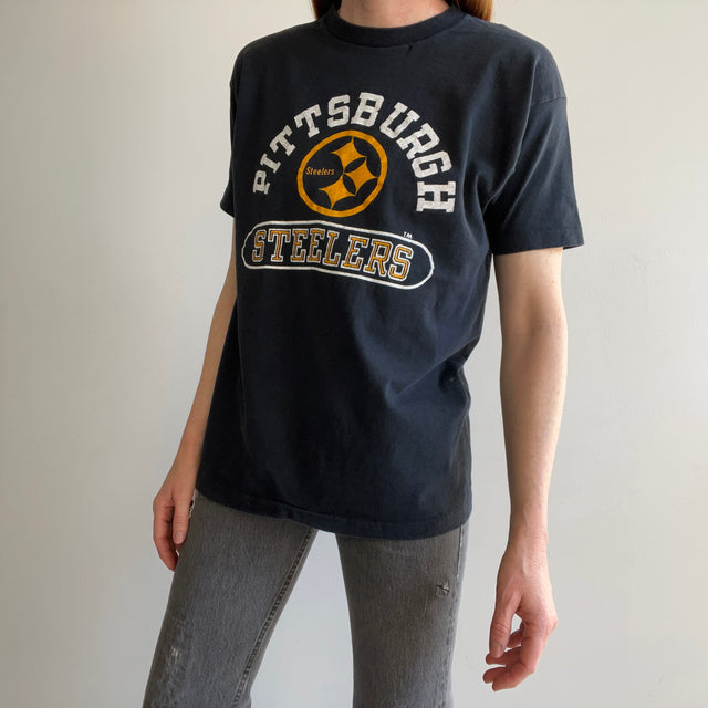 T-shirt Champion Blue Bar Steelers des années 1970 (appel aux collectionneurs !)