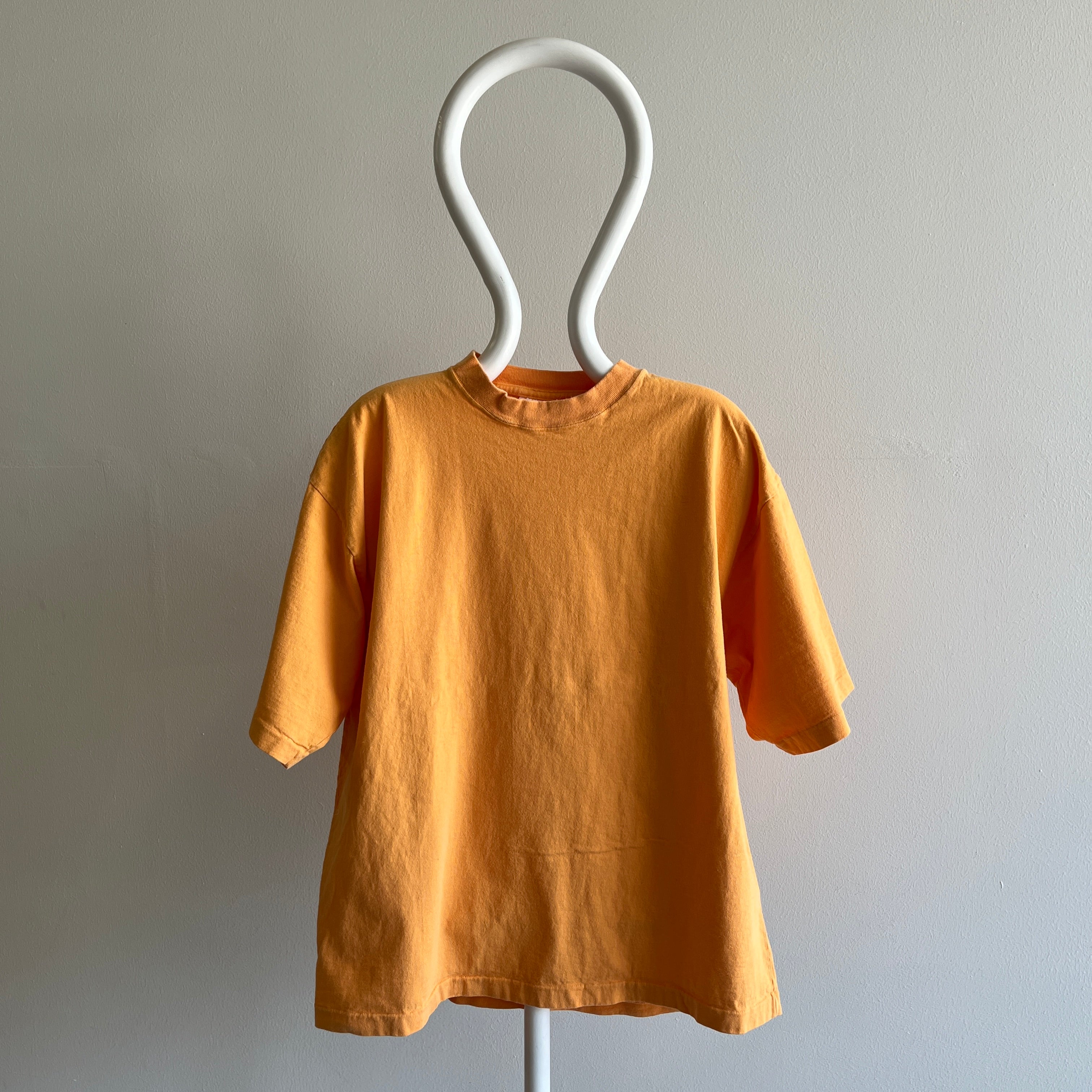 1990s Medium Weight Cotton Washed Neon Orange T-Shirt - V Cool!