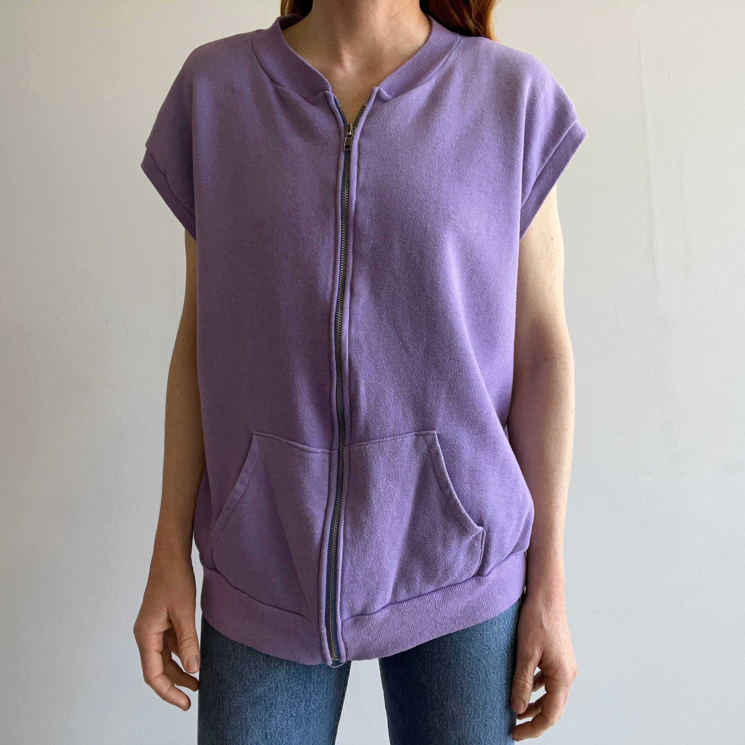 1980s Lilac Zip Up Oversized Warm Up Vest
