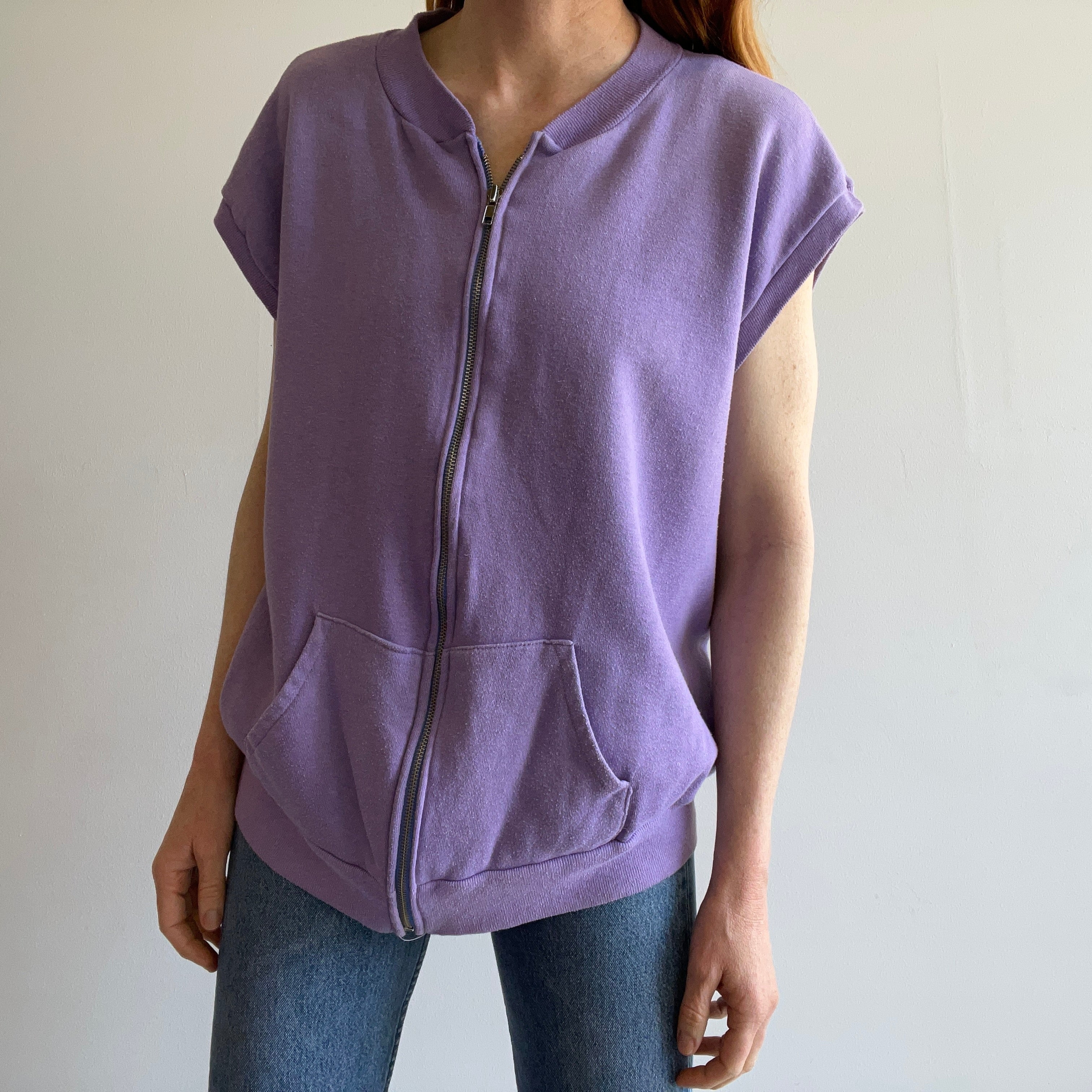 1980s Lilac Zip Up Oversized Warm Up Vest