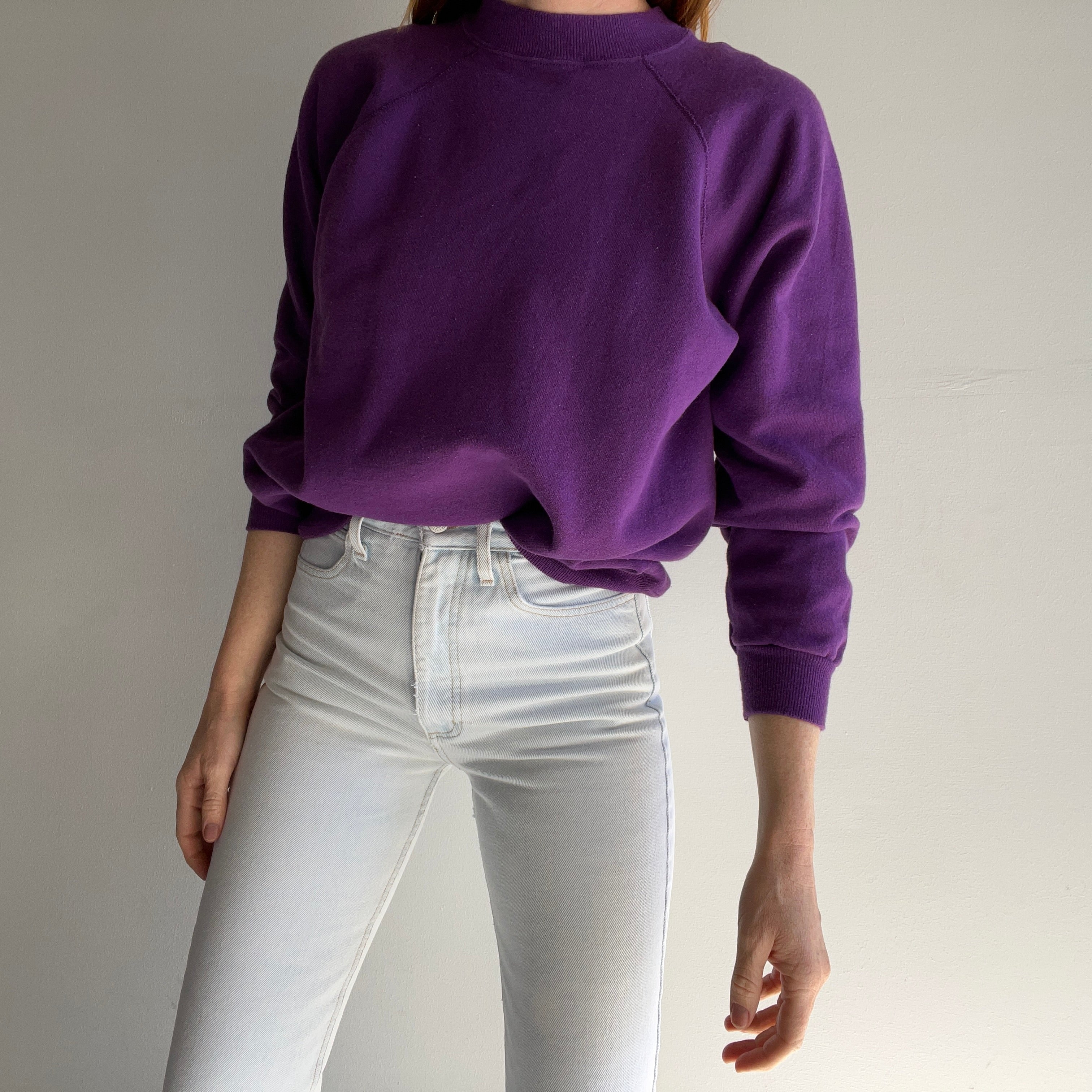 1990s Hanes Her Way Blank Purple Raglan Sweatshirt