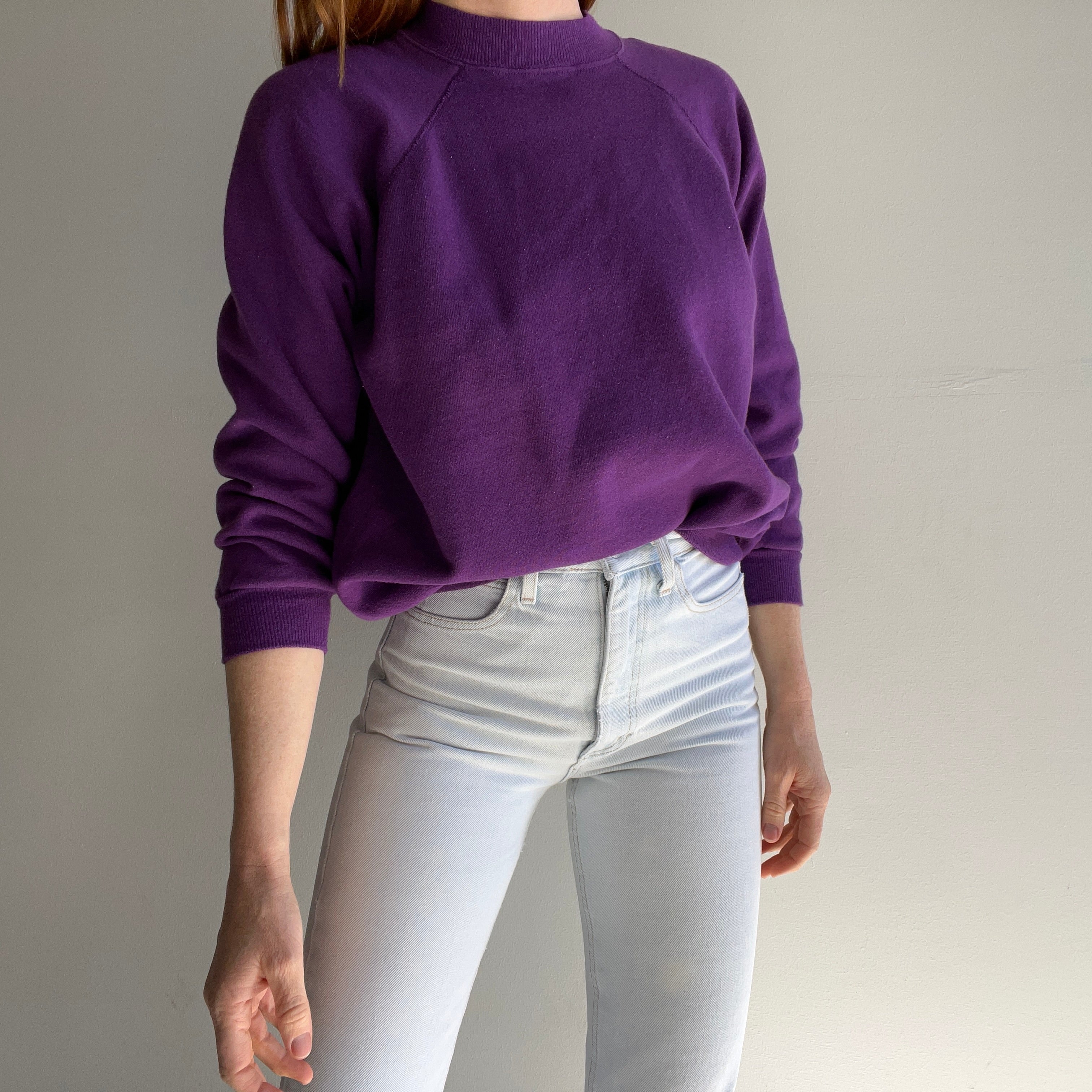 1990s Hanes Her Way Blank Purple Raglan Sweatshirt