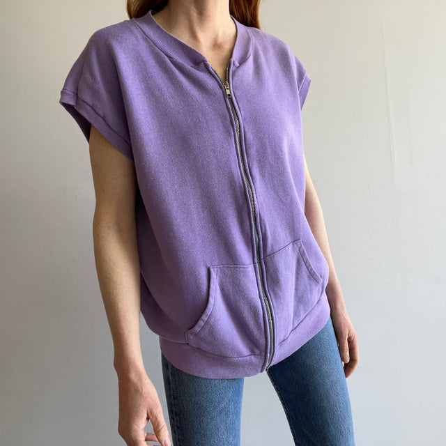 1980s Lilac Zip Up Oversized Warm Up Vest