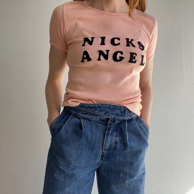 1970s Peach Baby Tee Style "Nicks Angel"  T-Shirt