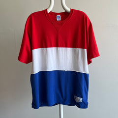 T-shirt rouge, blanc et bleu GG des années 1980 par Russell - CLASSIQUE