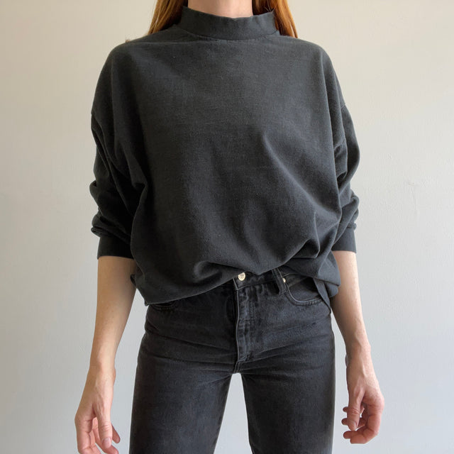 1990s Lee Brand Long Sleeve Mock Neck Cotton Blank Black Shirt