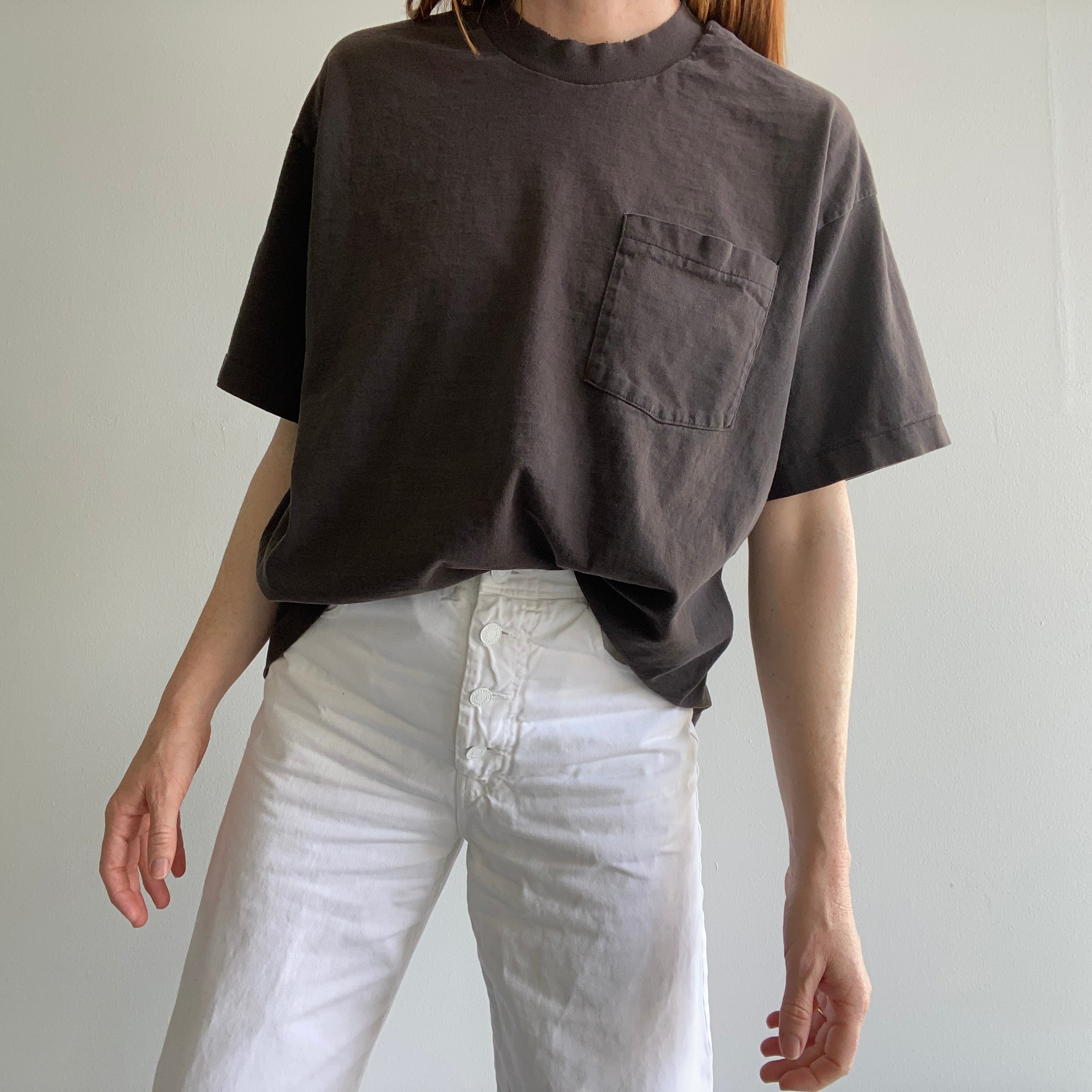 1980s Springfoot Cotton Blank Black Pocket T-Shirt - CLASSIC