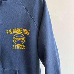 1970s RARE!!! F.H. Basketball League Coach Zip Up Bomber Style Sweatshirt !!!!!