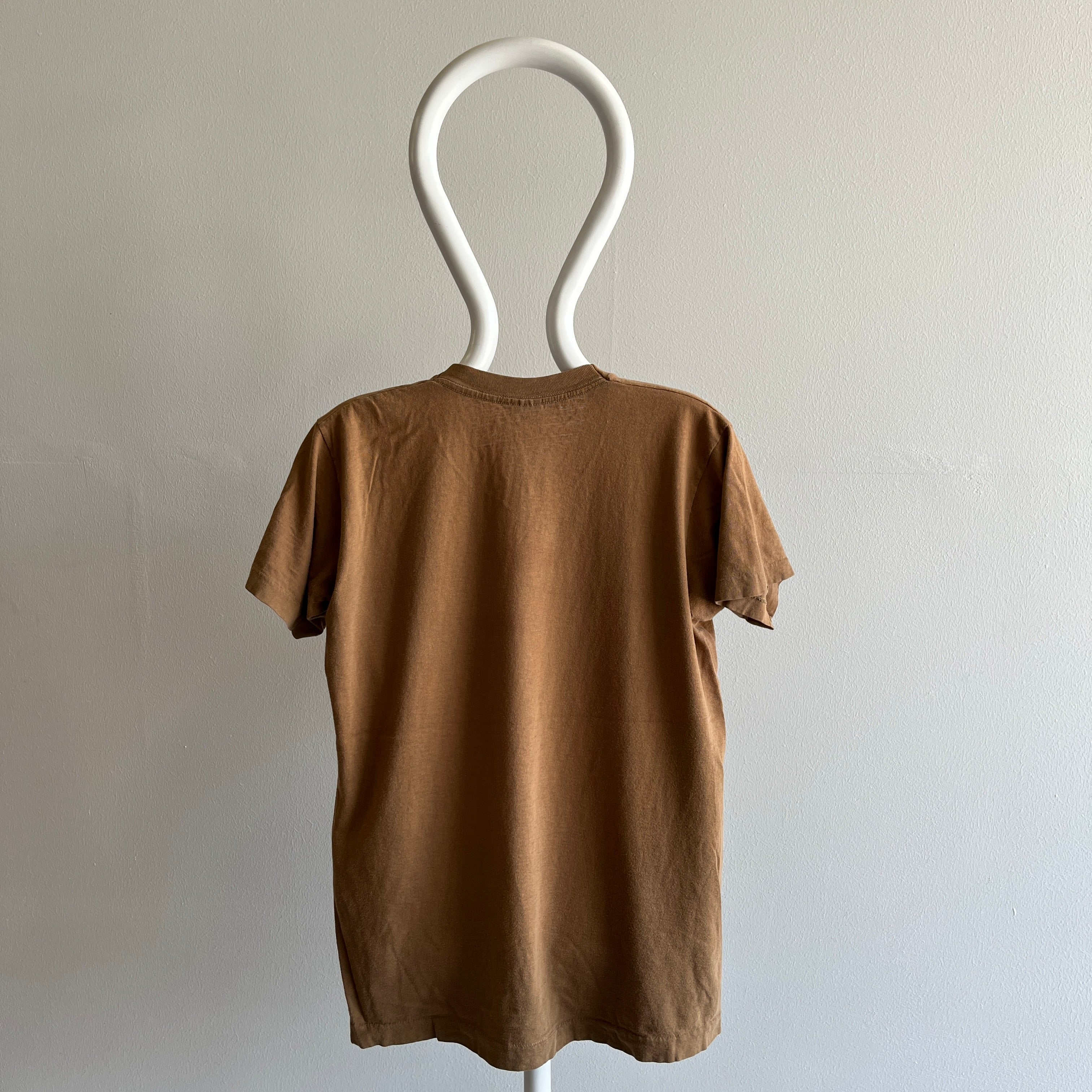 1980s Blank Khaki Brown Combed Cotton T-Shirt