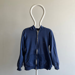 1970s McGregor Navy Insulated Zip Up Hoodie with Fade Stains
