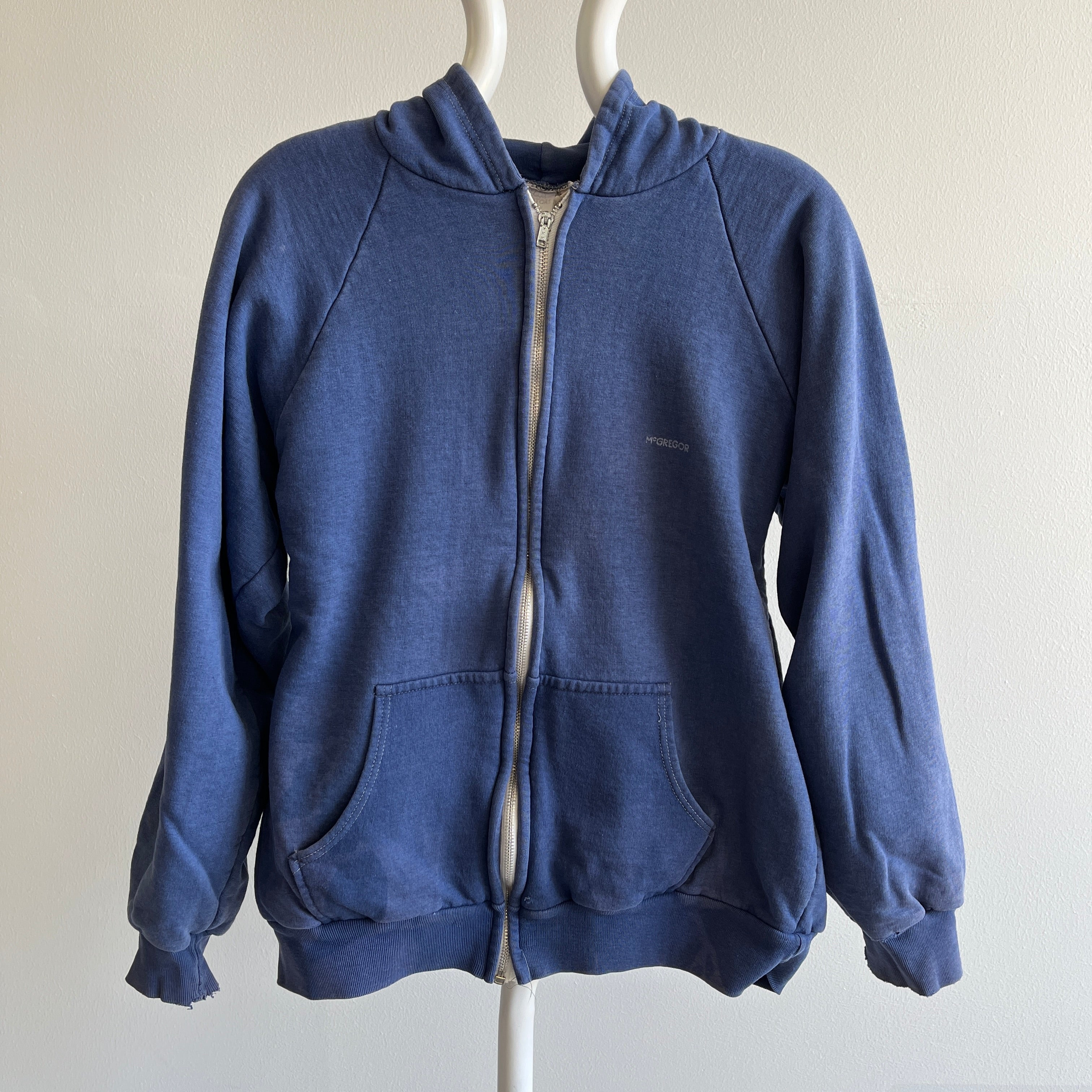 1970s McGregor Navy Insulated Zip Up Hoodie with Fade Stains