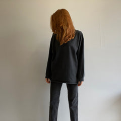 1990s Lee Brand Chemise noire à manches longues en coton à col montant