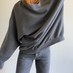 1990 USA Made Reebok Dark Grey Super Slouchy, Worn Reebok Sweatshirt