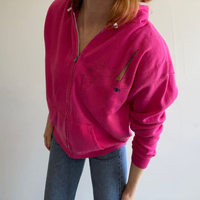 1980s Nicely Worn Unicorn Zip Up Hoodie