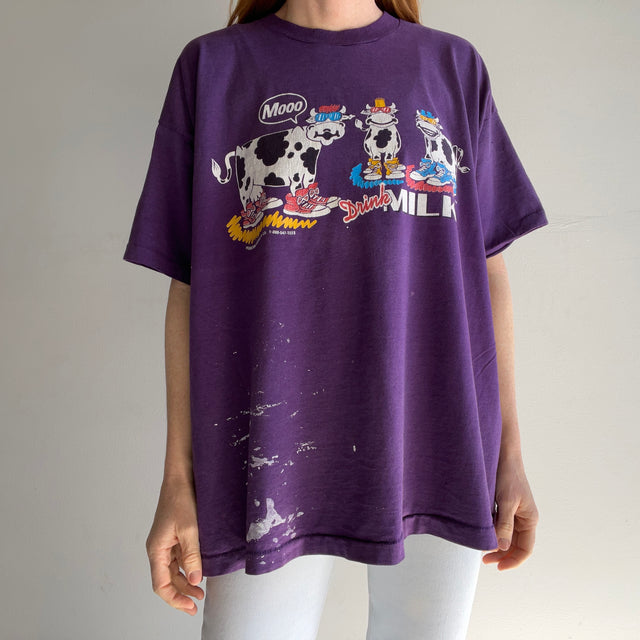 1990s Paint Stained "Drink Milk" Cows in High Tops and Sunnies T-Shirt