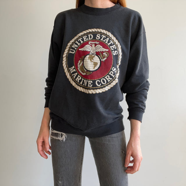 Sweat-shirt du Corps des Marines des États-Unis joliment déchiré des années 1980