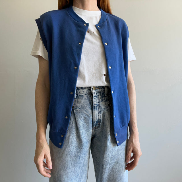 1980s Blue Snap Front Sweatshirt Vest