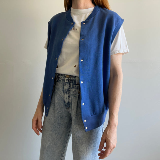 Veste molletonnée bleue à bouton-pression années 1980