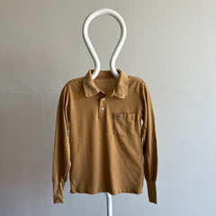 1970s Tan/Khaki Long Sleeve Pocket Polo by Grand Slam (The Penguin Brand)