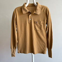 1970s Tan/Khaki Long Sleeve Pocket Polo by Grand Slam (The Penguin Brand)